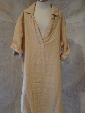 Cloth & Stone Tan Button Neck Shift Dress S